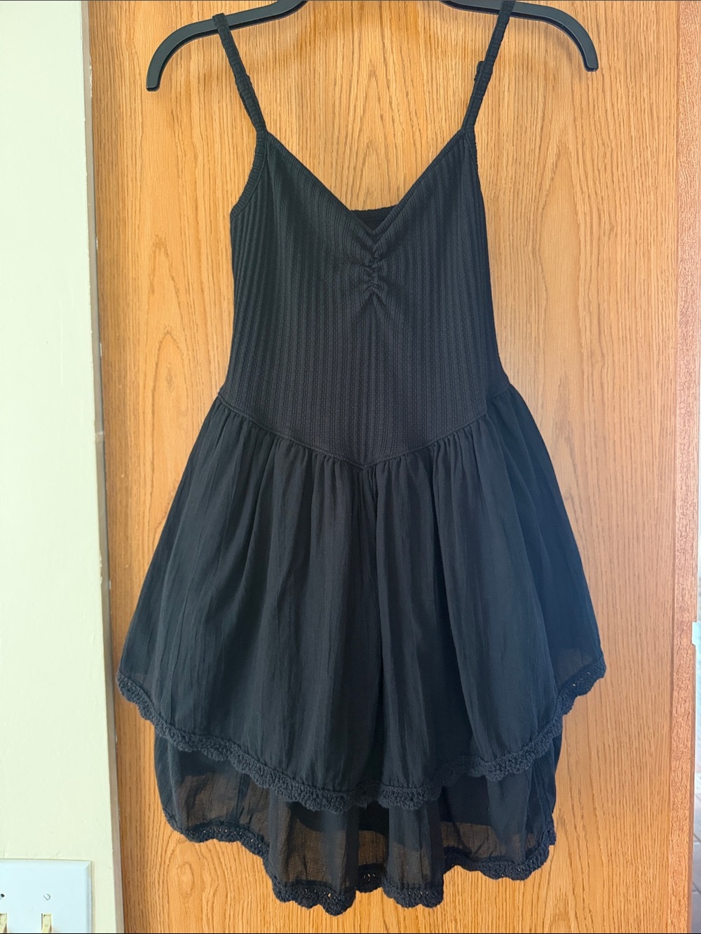 aerie Black Tiered Spaghetti-Strap Midi Dress